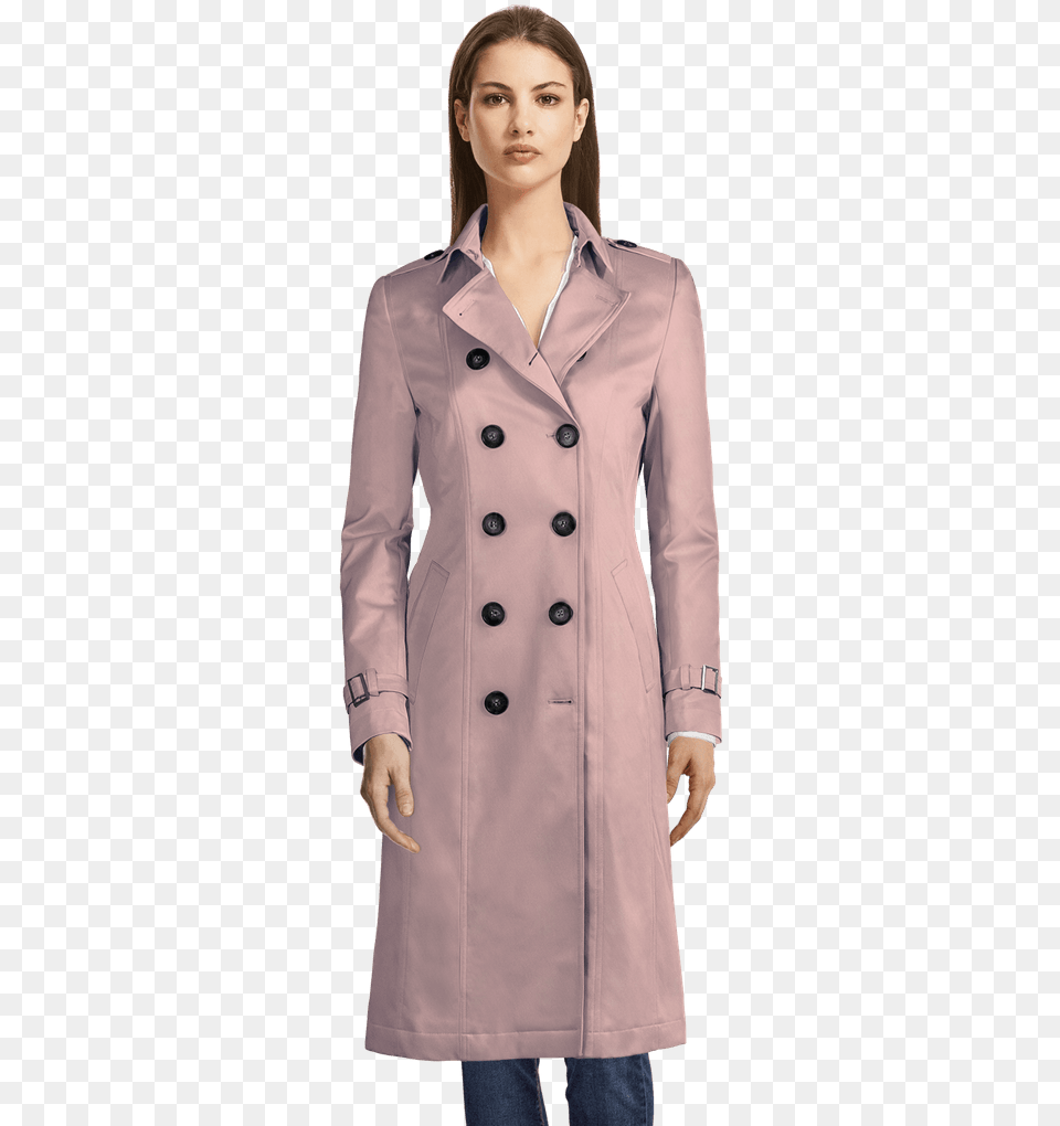 Pastel Pink Long Single Breasted Trench Coat Trench Femme, Clothing, Overcoat, Trench Coat, Face Free Png Download