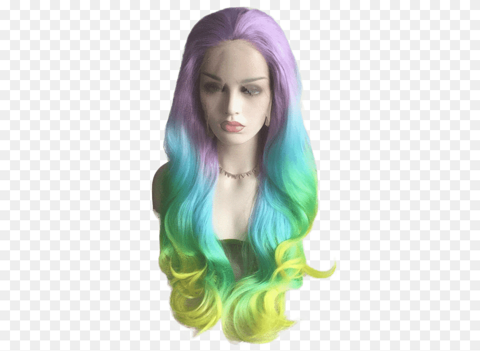 Pastel Rainbow Ombr Wavy Long Lace Front Wig Pastel Rainbow Lace Front Wig, Adult, Female, Person, Woman Free Png