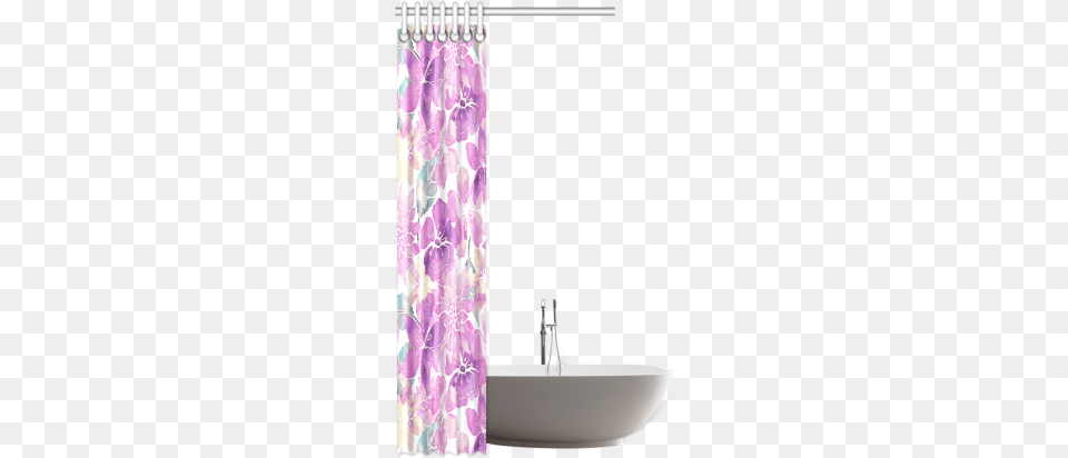 Pastel Watercolor Flower Pattern Shower Curtain Interestprint Old Vintage Wooden Door With White Paint, Bathing, Tub, Bathtub, Person Free Png Download