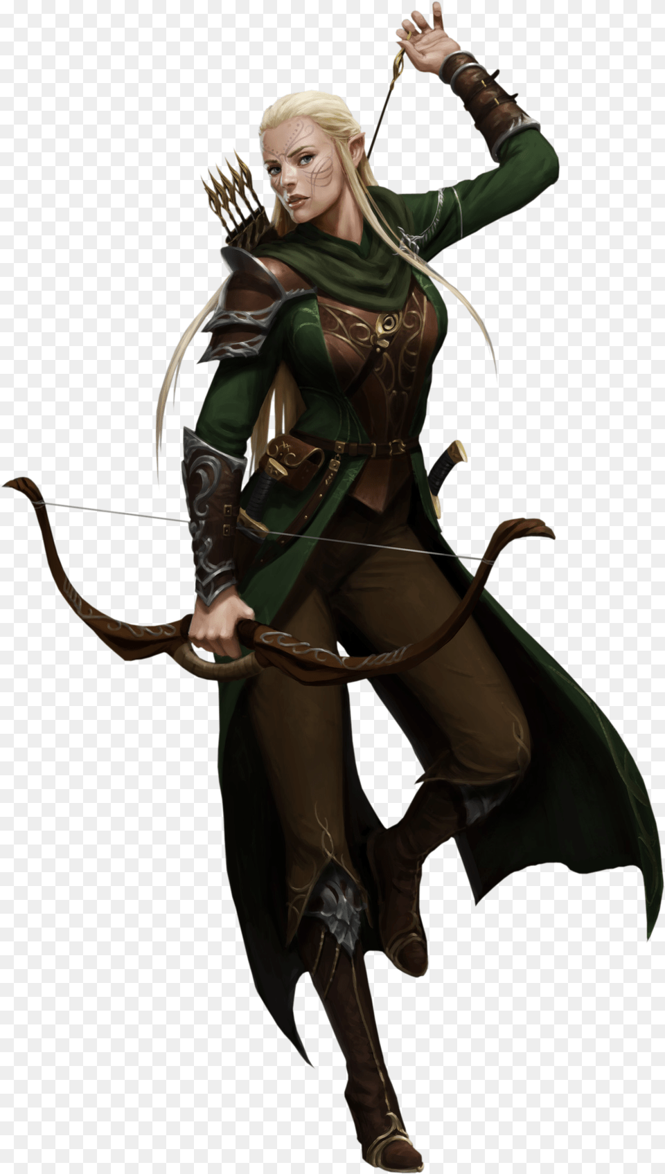 Pathfinder Female Elf Ranger, Archer, Archery, Bow, Weapon Png