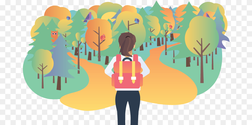 Paths In Summer Ponytail Owl Bird Birds Backpack Transparent Fork In The Road Clipart, Lifejacket, Vest, Clothing, Person Free Png