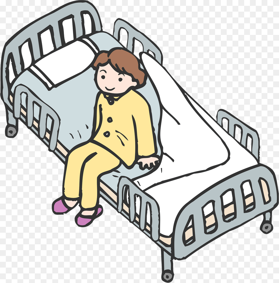 Patient Is Sitting In A Hospital Bed Clipart, Furniture, Face, Head, Person Png Image
