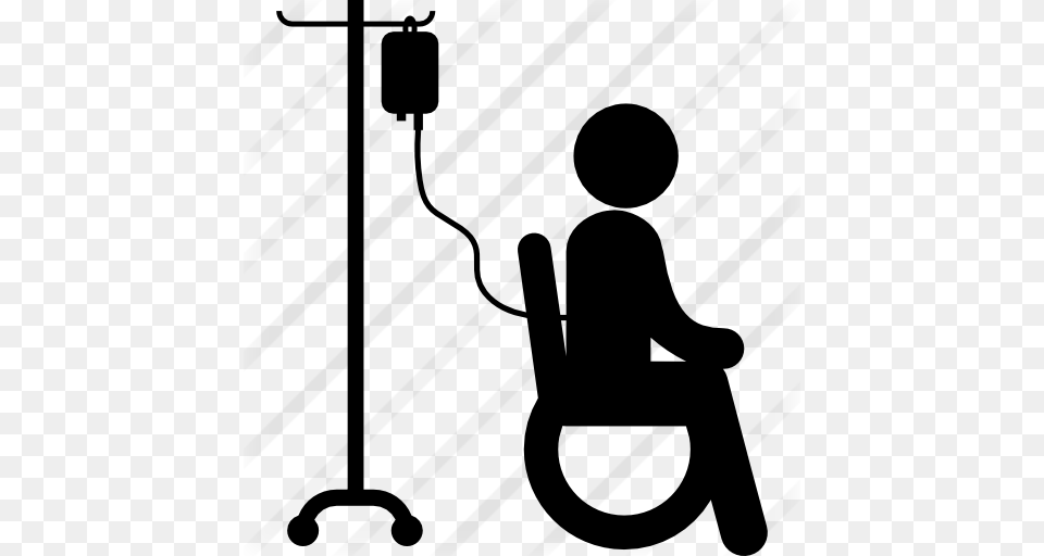 Patient Sitting On Wheels Chair With Saline Via Silhouette, Gray Free Transparent Png