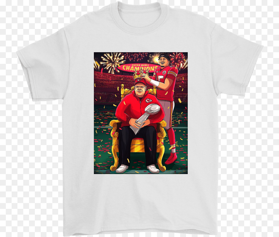 Patrick Mahomes Crowns The King Andy Reid Super Bowl Super Bowl, T-shirt, Clothing, Adult, Person Free Transparent Png