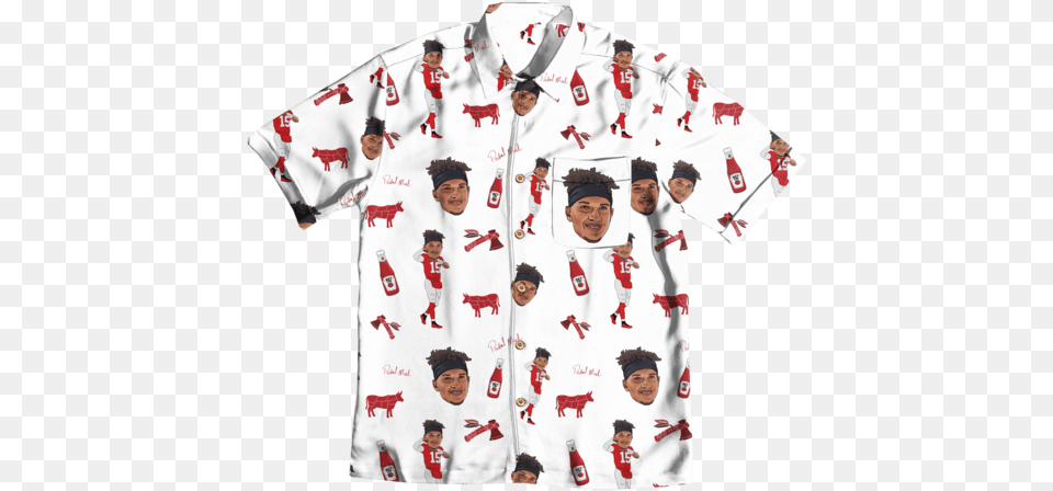 Patrick Mahomes Ii White Hawaiian Shirt Illustration, Person, Face, Head, T-shirt Free Png