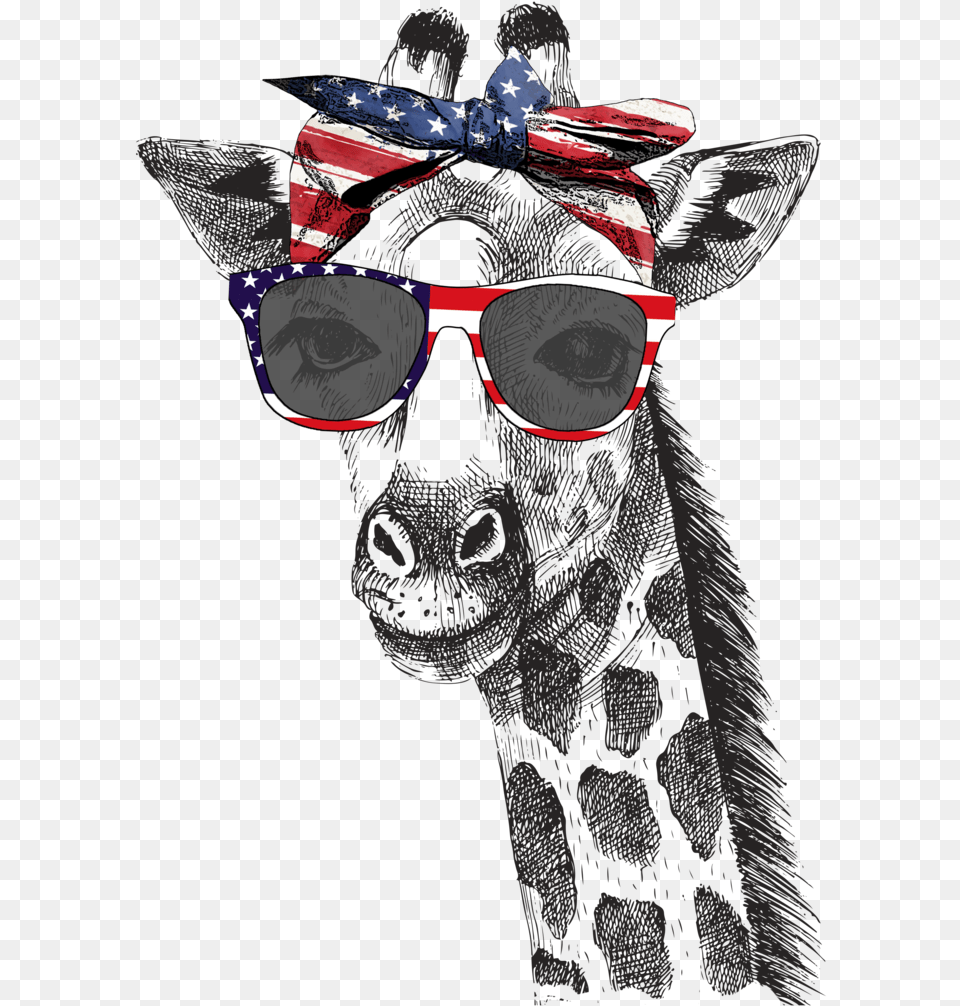Patriotic Giraffe Graphic Tee, Accessories, Sunglasses, Person, Animal Free Png