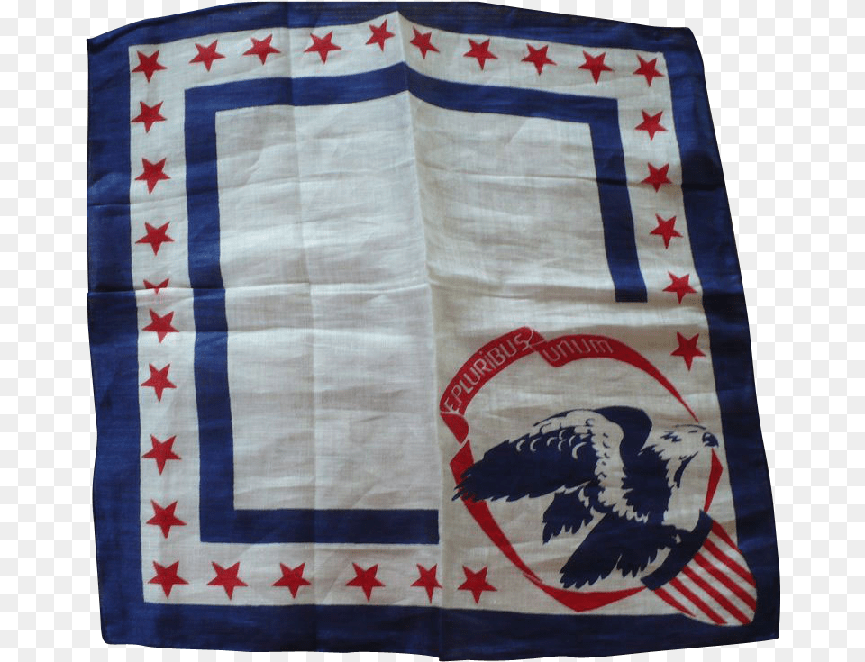 Patriotic Red White And Blue Never Used Vintage Handkerchief, Flag, Home Decor Png