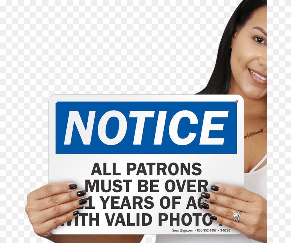 Patrons Over 21 Valid Photo Id Sign Girl, Adult, Person, Woman, Female Png Image