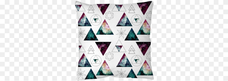 Pattern With Watercolor Nebula In Triangles And Sacred Geometry, Cushion, Home Decor, Pillow Png Image