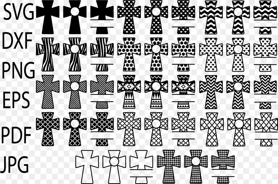 Patterned Cross Svg Christian Svg Files Cross Monogram Motif, Gray Png