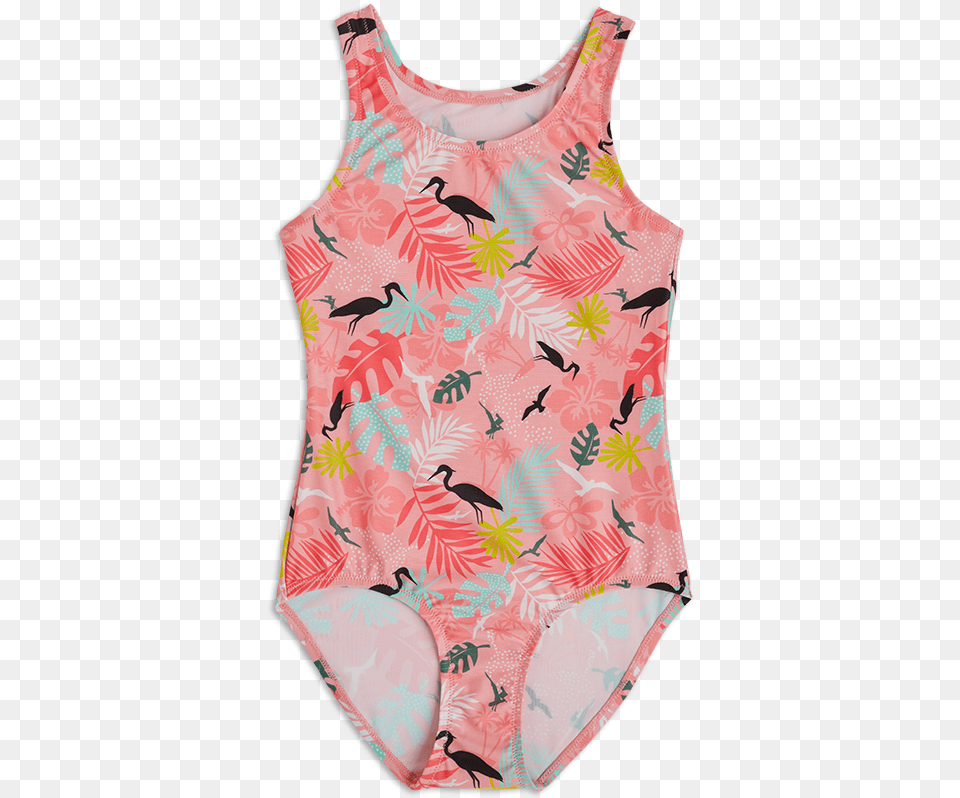 Patterned Swimsuit Pink Maillot, Clothing, Swimwear, Animal, Bird Png