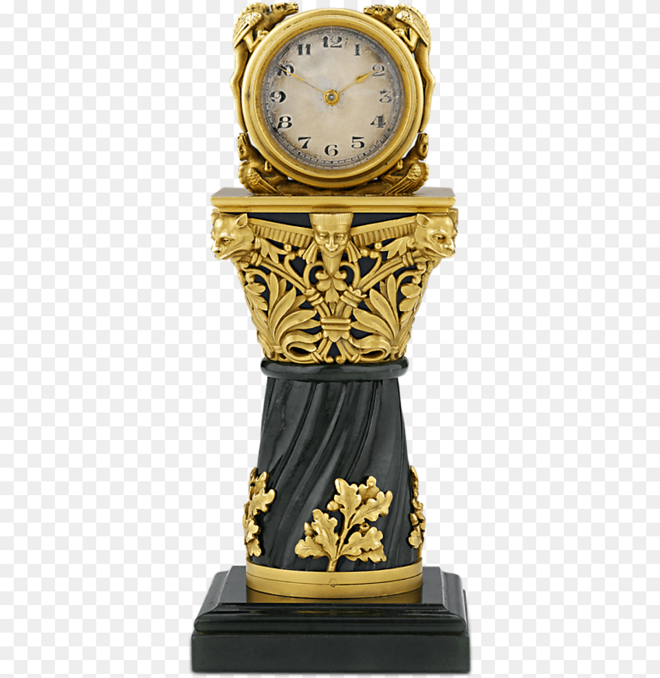 Paul Frey Miniature Gold And Jade Clock Trophy, Bronze, Analog Clock Png Image