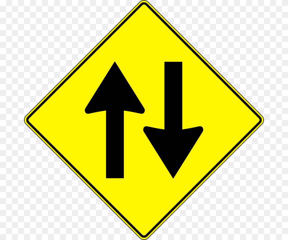 Paulprogrammer Yellow Road Sign Two Way Traffic, Symbol, Road Sign Png Image