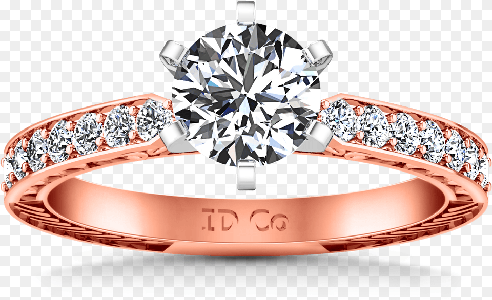 Pave Engagement Ring Arabesque 14k Rose Gold Engagement Ring, Accessories, Diamond, Gemstone, Jewelry Png Image