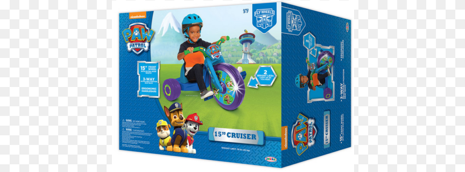 Paw Patrol 38cm Cruiser Tricycle, Boy, Child, Male, Person Png