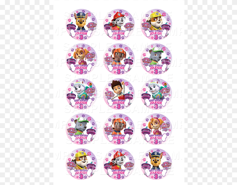 Paw Patrol Edible Cupcake Toppers Pink Paw Patrol Cupcake Stickers, Baby, Person, Book, Comics Free Png