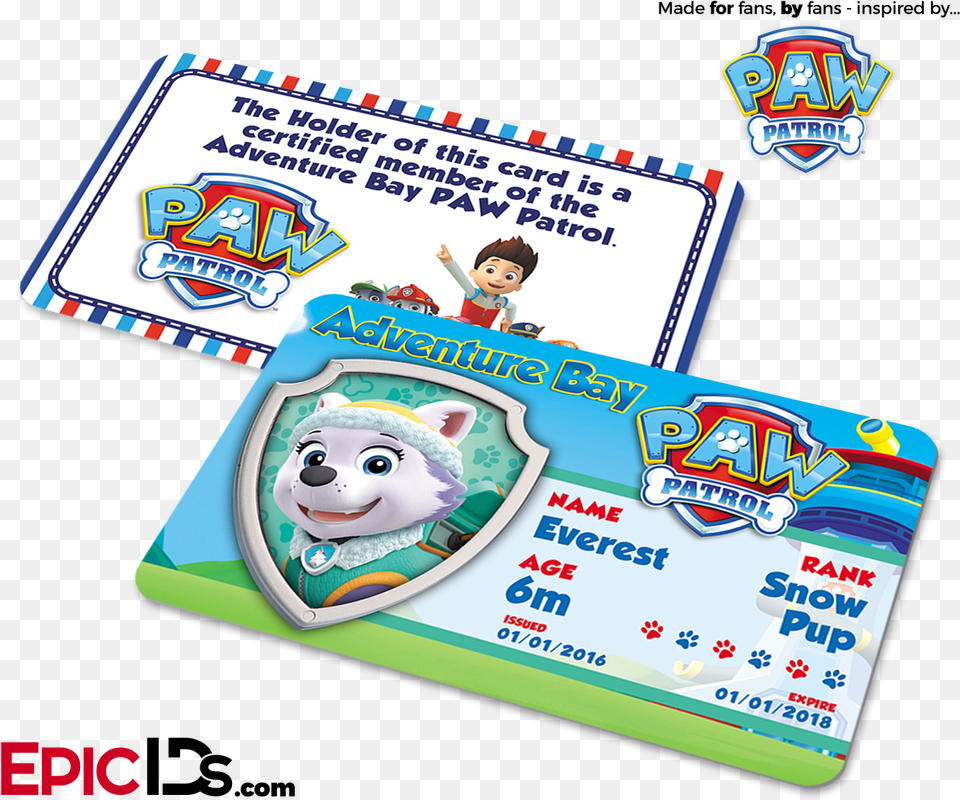 Paw Patrol Inspired Adventure Bay Paw Patrol Id Card, Text, Baby, Person, Face Free Png