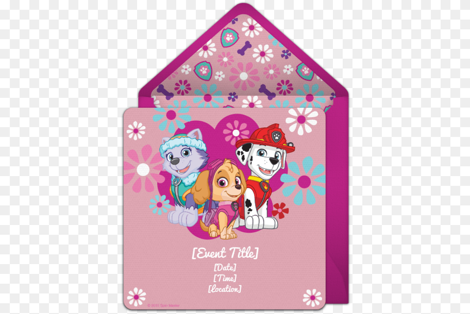 Paw Patrol Invitation Girl, Envelope, Greeting Card, Mail, Baby Png