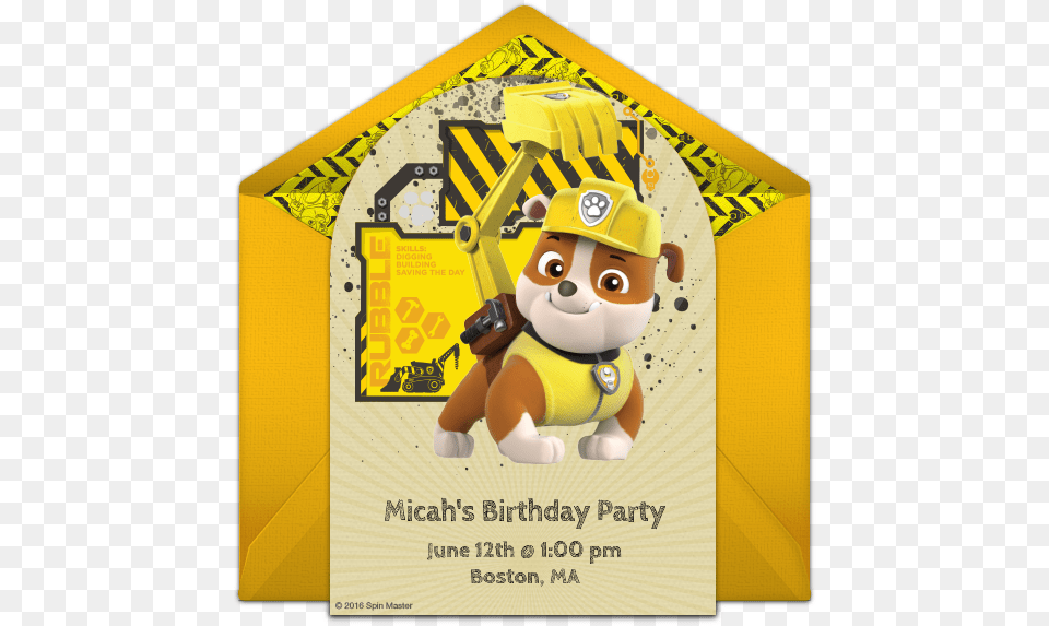 Paw Patrol Rubble Online Invitation Paw Patrol Rubble Birthday Invitation, Advertisement, Poster, Baby, Person Png Image