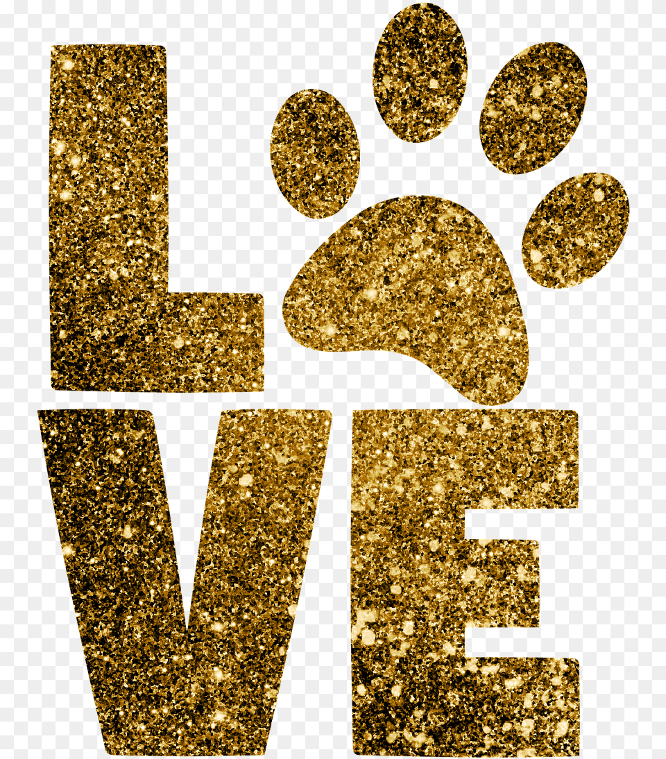 Paw Print Love Paws Animal Pet Golden Paw Transparent, Gold, Glitter, Text Free Png Download