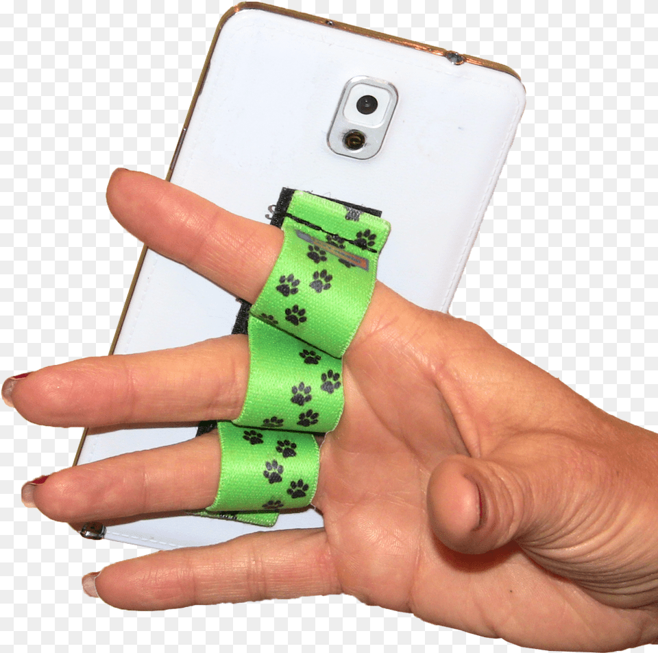 Paw Prints Green 3 Loop Phone Grip Pg3 Smartphone, Body Part, Finger, Hand, Person Png Image