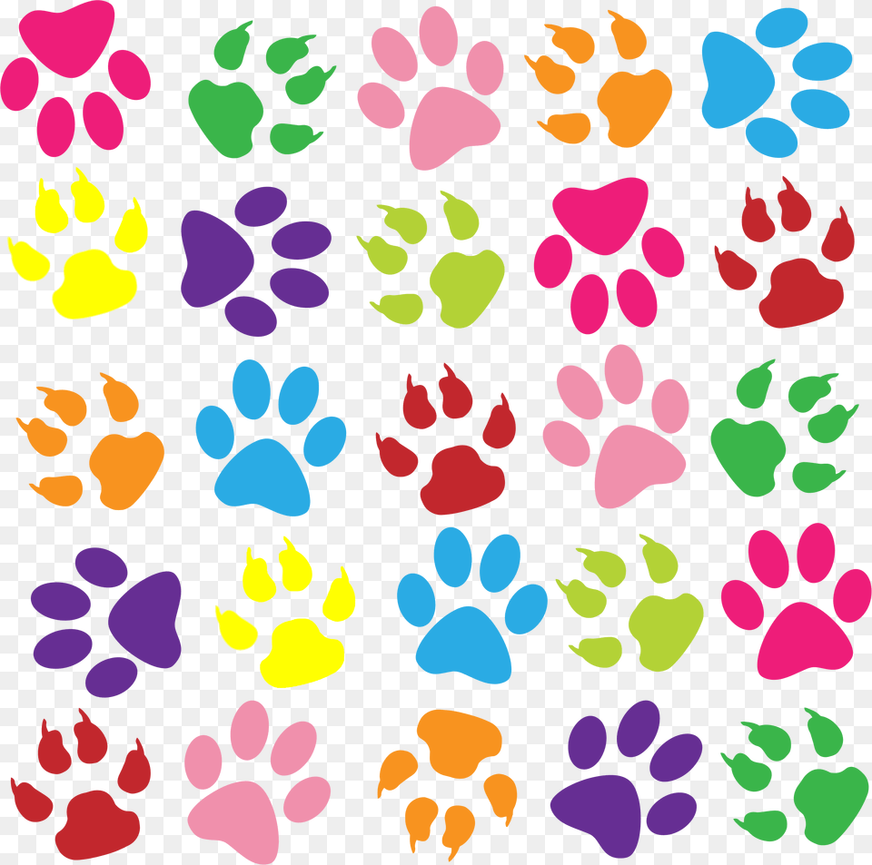 Pawprint Clipart Transparent Background Colorful Paw Prints, Pattern, Purple, Art Png