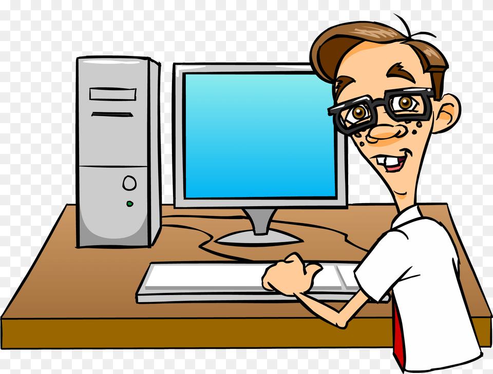 Pc Clipart Computer Nerd, Electronics, Person, Table, Furniture Free Png Download