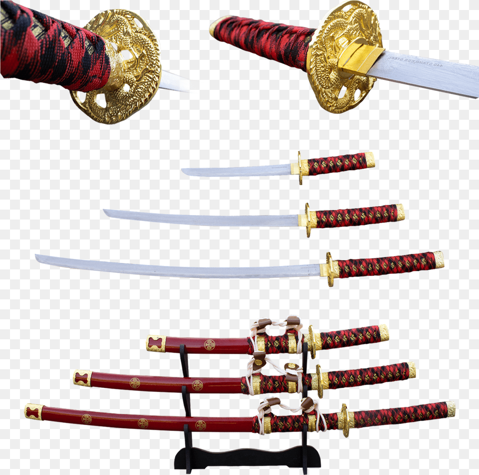 Pc Red Gold Rush Katana Sword Set Red Gold Katana, Weapon, Person, Samurai, Blade Png