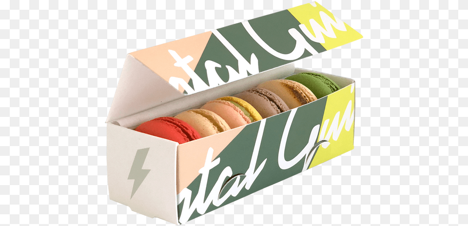 Pcs Gift Box With 6 Macarons On Diagonal And Opened Gift, Food, Sweets Free Png