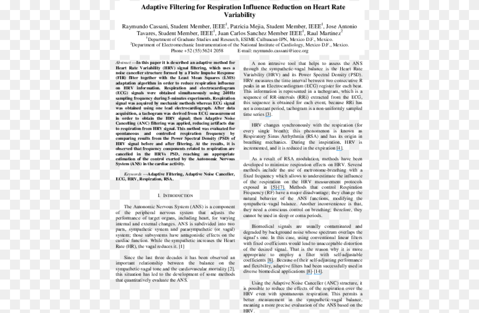 Pdf Adaptive Filtering For Respiration Influence Reduction Document, Page, Text, Nature, Night Free Transparent Png