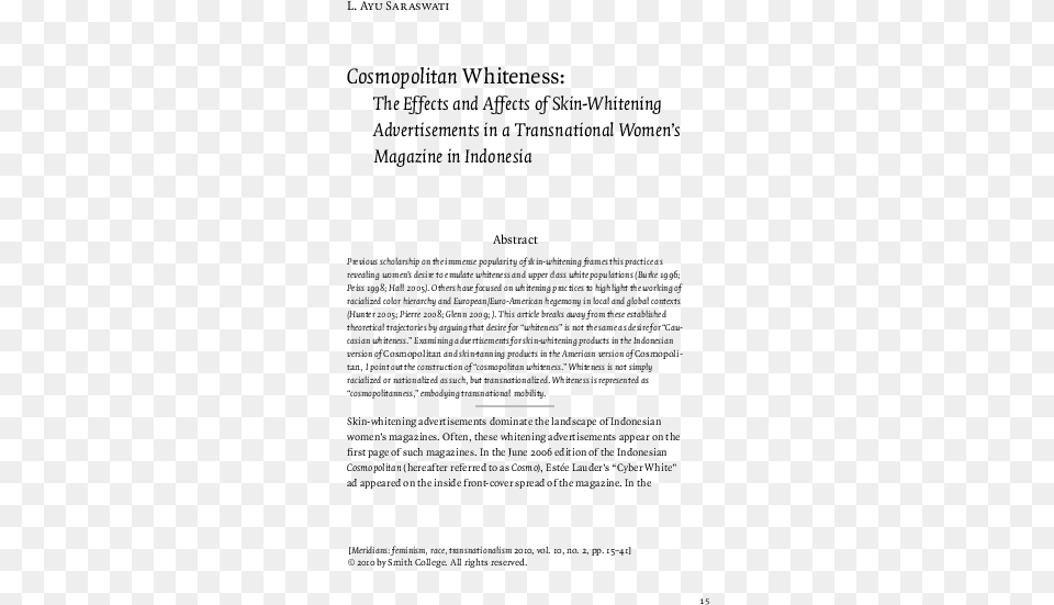Pdf Cosmopolitan Whiteness The Effects And Affects Of Skin Horizontal, Letter, Text, Page, Advertisement Free Png