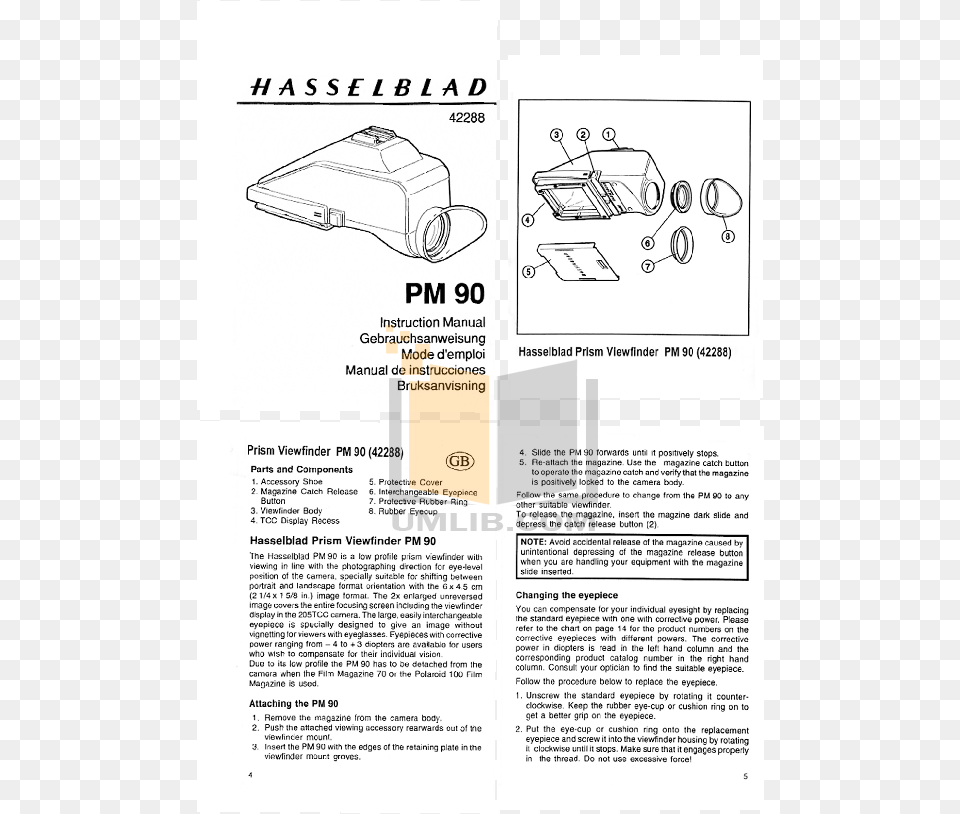 Pdf For Hasselblad Other Prism Viewfinder Pm90 Camera Accessory Camera, Advertisement, Page, Poster, Text Png Image