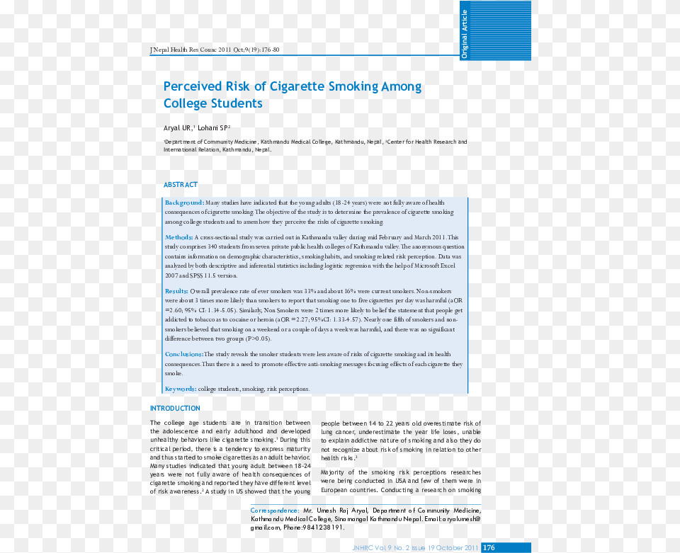 Pdf Perceived Risk Of Cigarette Smoking Among College Conclusion Of Case Study On Alcoholism, Page, Text, File Png Image