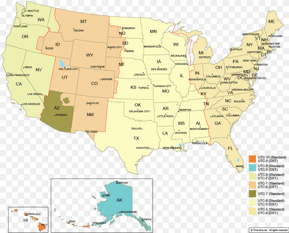 Pdt Us Map With States And Cities With Time Zones, Chart, Plot, Atlas, Diagram Png