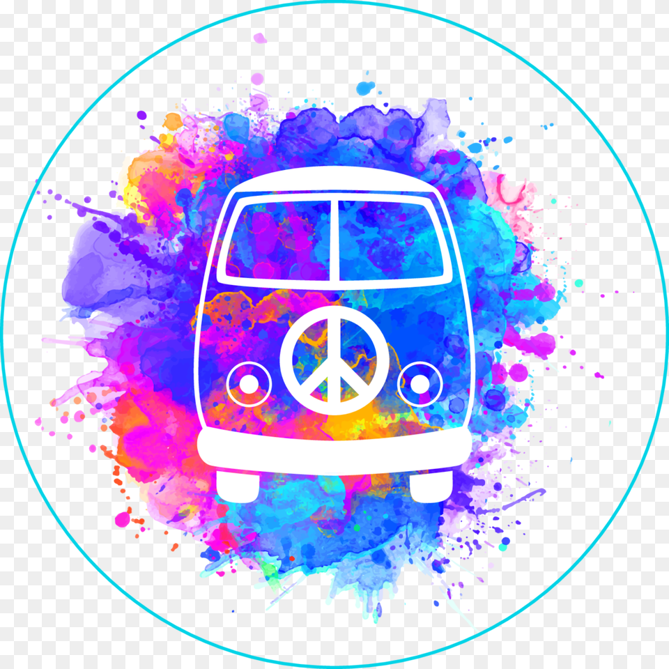 Peace And Love Watercolor Hippie Van Splatter Sticker Creative Raksha Bandhan Invitation, Purple, Art, Graphics Free Png