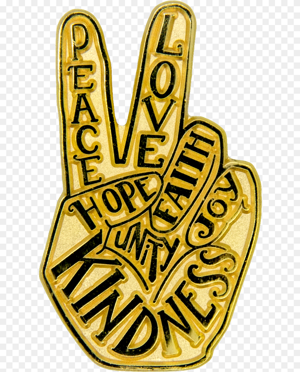 Peace Hand Pin Gold Spili, Badge, Logo, Symbol, Can Png Image