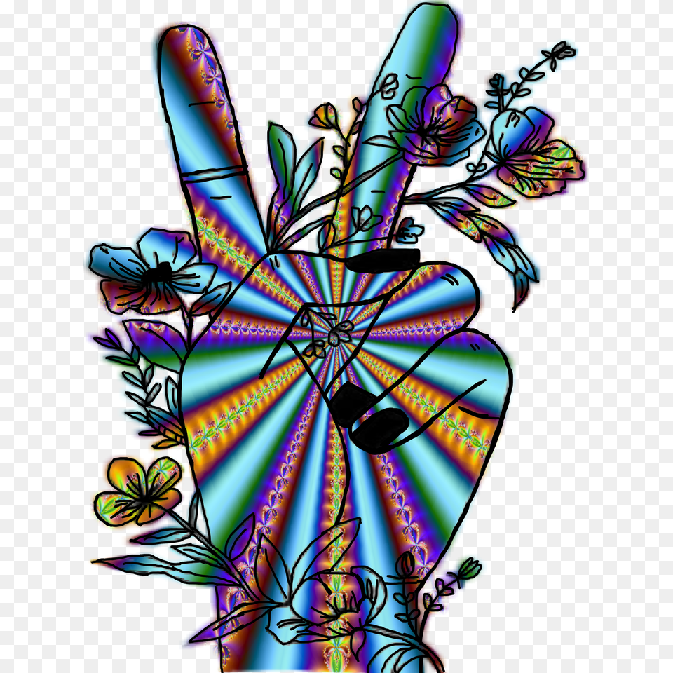 Peace Hippie Trippy Psychedelic Hand Signlanguage Peace Png Image