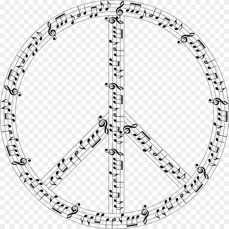 Peace Sign With Music Notes, Gray Png