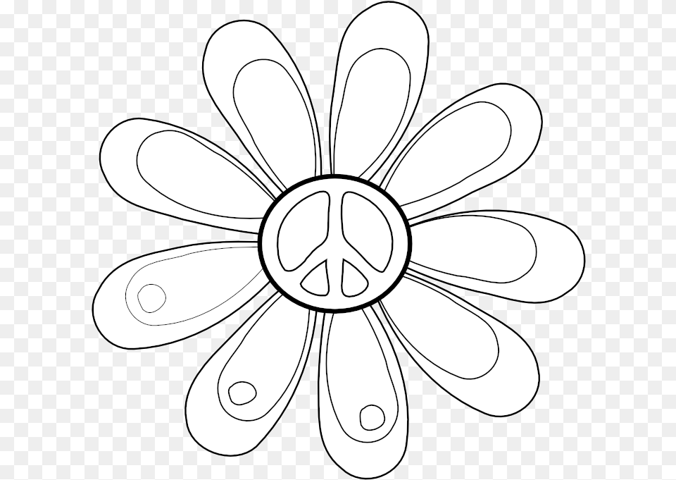 Peace Symbol Peace Sign Flower 82 Black White Line Clipart Flowers Daisy, Plant, Appliance, Ceiling Fan, Device Free Png Download