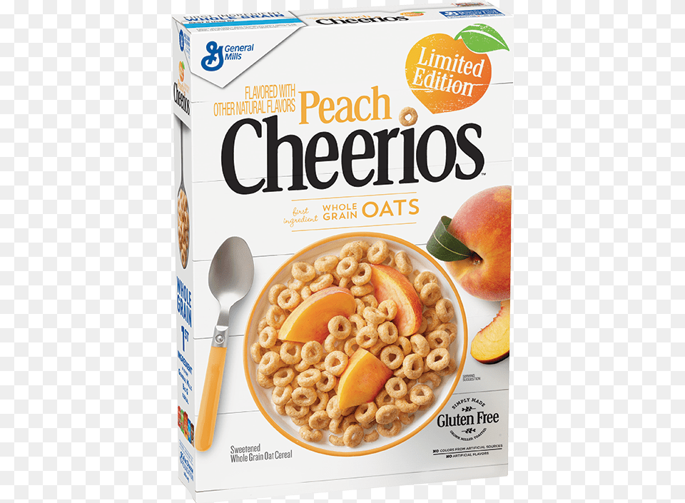 Peach Cheerios, Bowl, Spoon, Cutlery, Produce Png Image