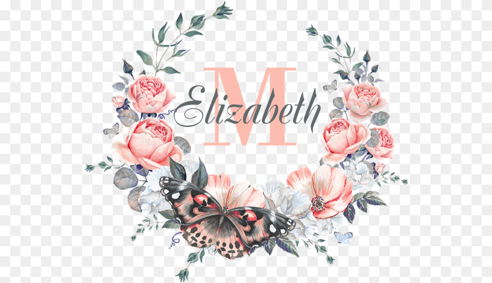 Peach Floral Wreath Monogram Tile Coaster Girly Posters, Flower, Plant, Rose, Pattern Png Image