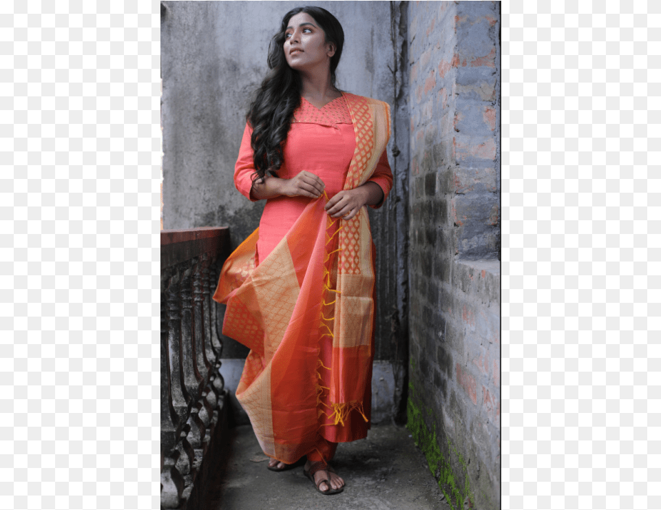 Peach Kurta Set With Sequence Detaling Paired With Photo Shoot, Adult, Person, Formal Wear, Female Free Png Download