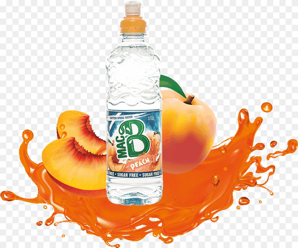 Peach Macb Scottish Spring Water Bursting With Natural Bottle, Water Bottle, Food, Fruit, Plant Png