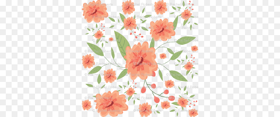 Peach Painted Flowers Motif, Flower, Plant, Hibiscus, Rose Png Image