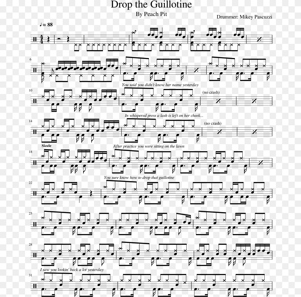 Peach Pit Drop The Guillotine Sheet Music, Gray Free Transparent Png