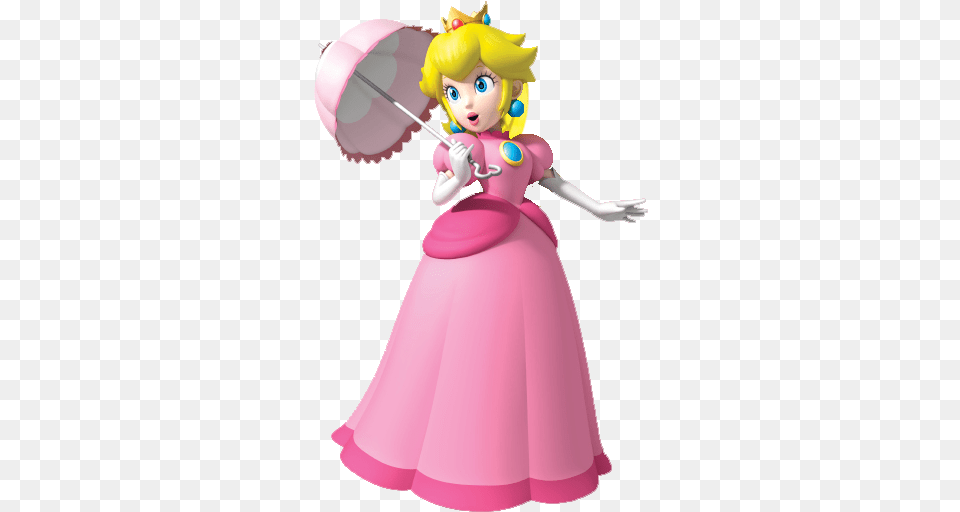 Peach With Parasol Super Mario Characters Princess Peach, Baby, Person, Doll, Toy Free Transparent Png