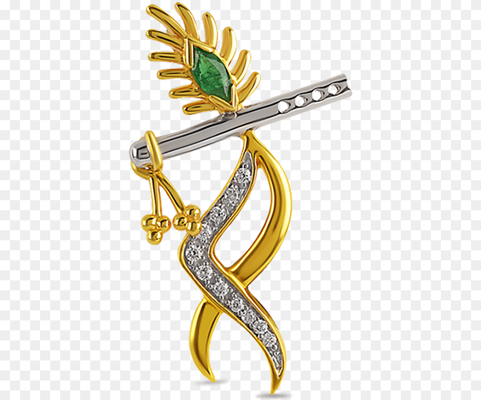 Peacock Feather Krishna Flute And Peacock Feather, Accessories, Jewelry, Earring, Gold Png Image