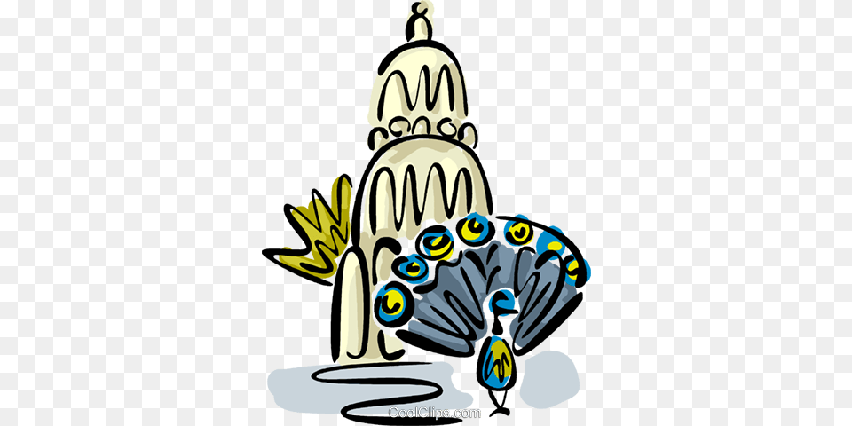 Peacock In Front Of A Temple Royalty Vector Clip Art, Animal, Bird, Water Free Png