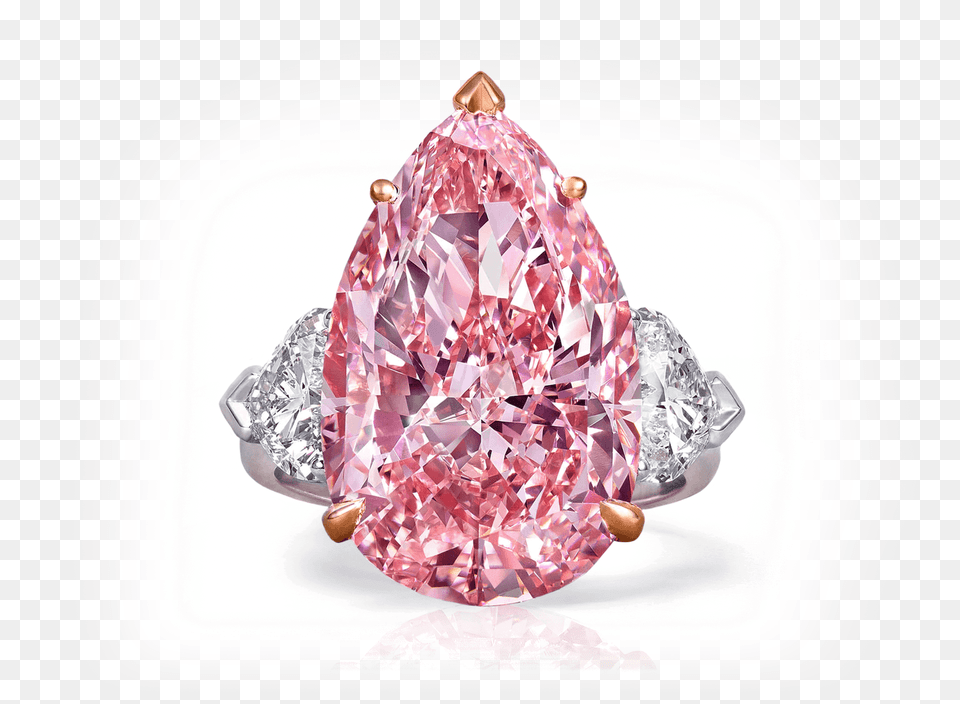 Pear Shape Pink Diamond Ring With White Diamond Shoulder, Accessories, Gemstone, Jewelry, Mineral Png Image
