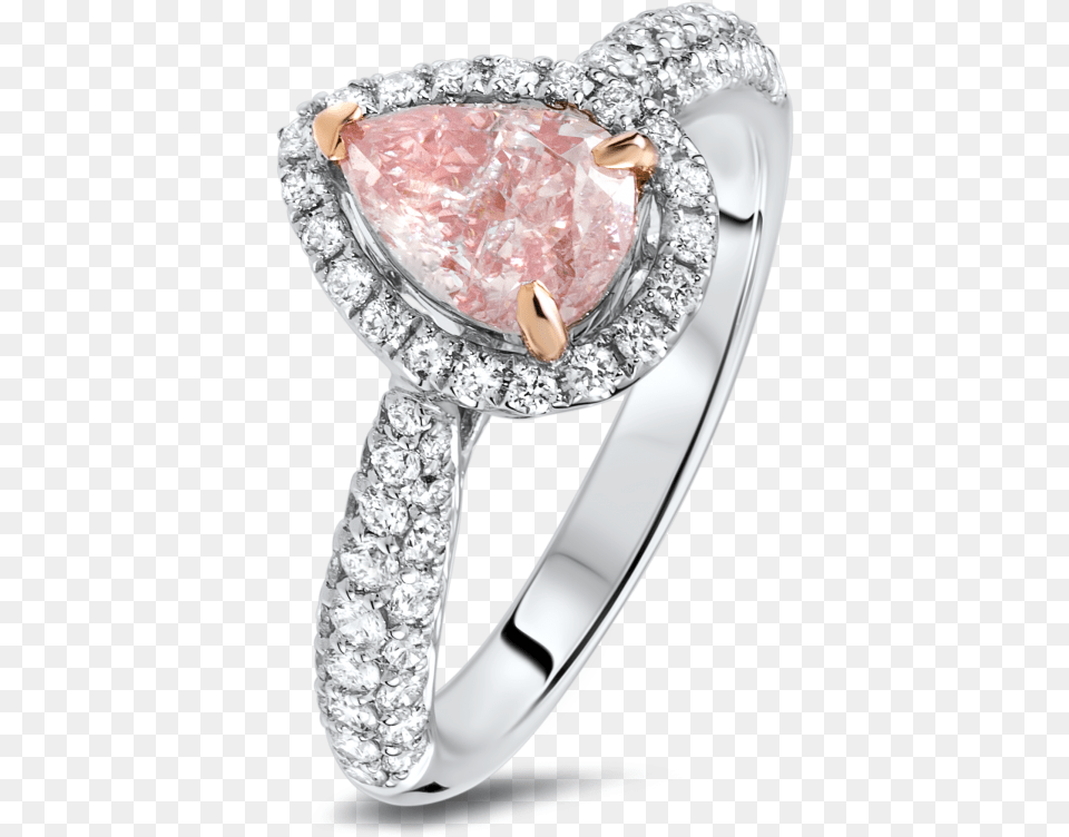Pear Shaped Pink Diamond Halo Pave Ring Pear Cut Pink Diamond Halo Ring, Accessories, Gemstone, Jewelry, Silver Png Image